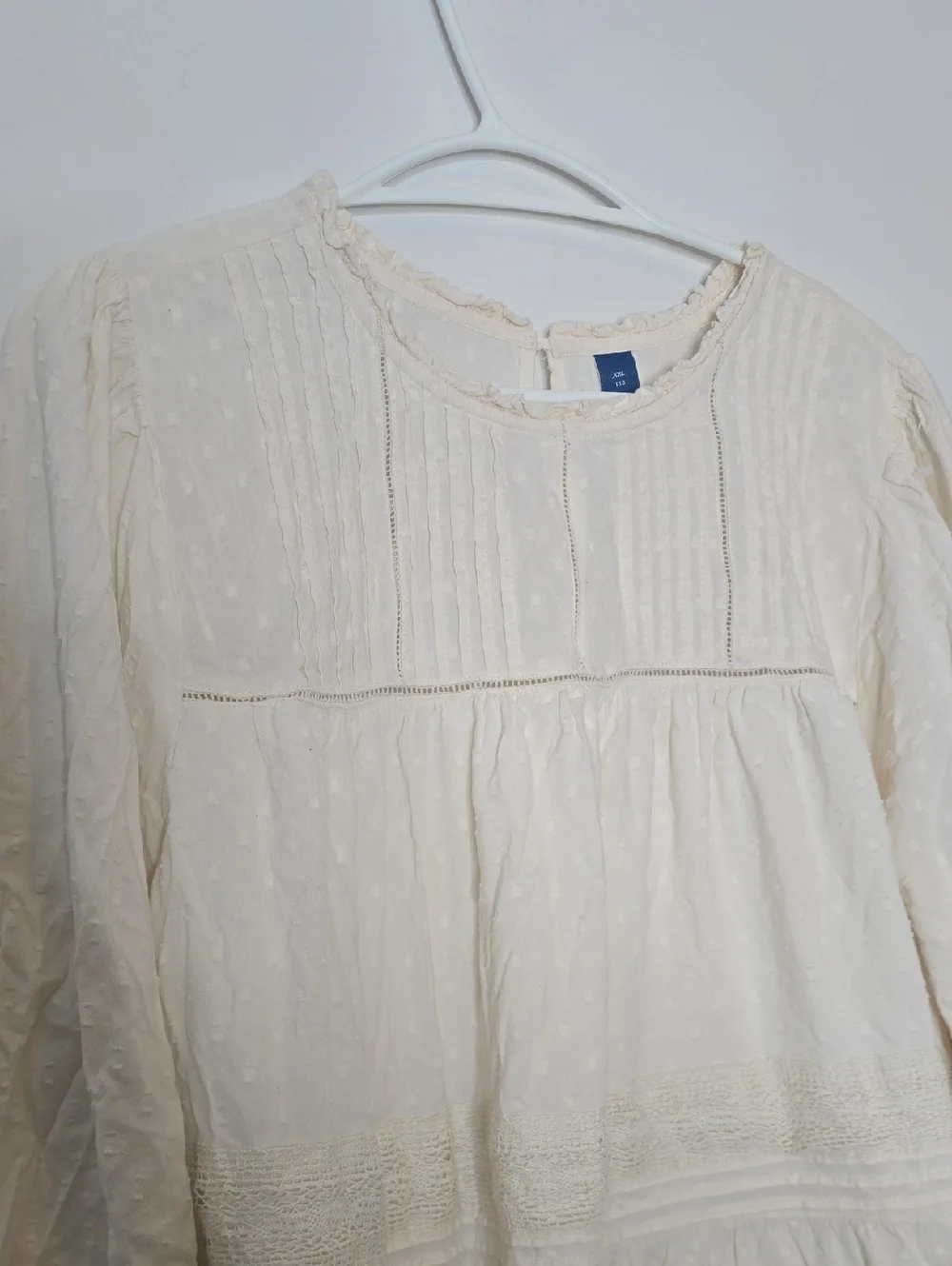Old Navy Cream Long-Sleeve Lace Tiered Cottagecore Dress - Picture 4 of 10